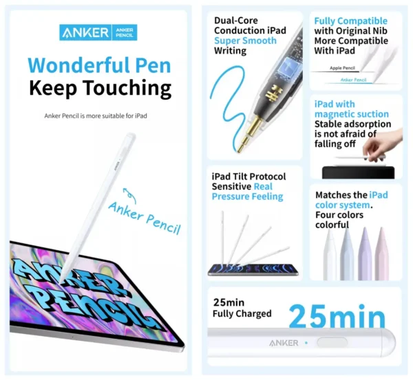 Anker Pencil Captive Stylus Pen for Apple iPad, Bluetooth 5.3 - Image 2