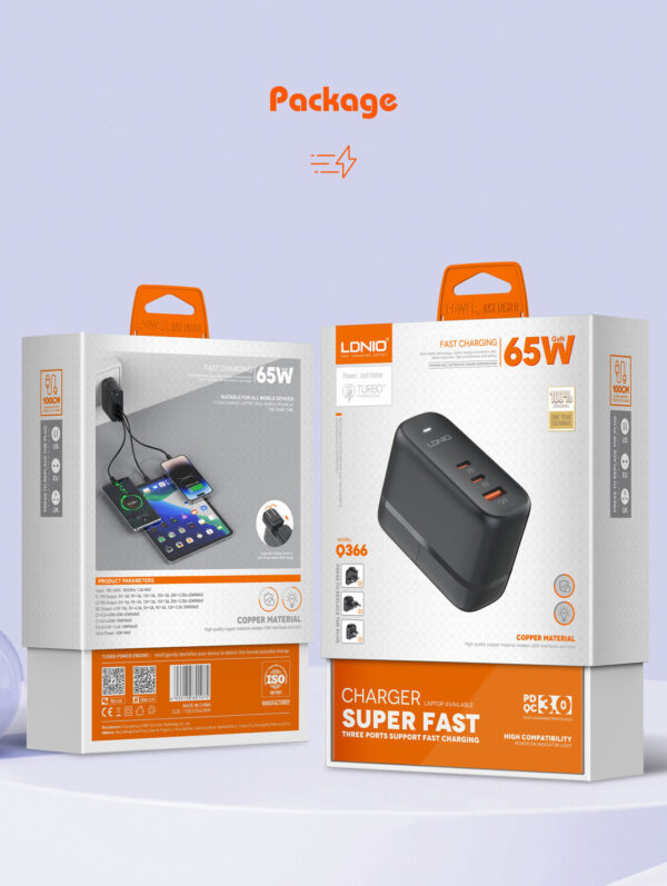 Ldnio 65W 2C+U GaN Fast Charger with USB-C Cable - Image 7