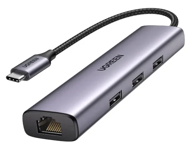 UGREEN 60600 USB C TO 3 PORT USB 3.0 HUB WITH GIGABIT ETHERNET