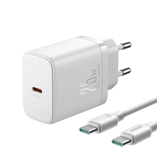 Joyroom TCF11 25W Charger-White (EU)+C to C Cable 1m-White