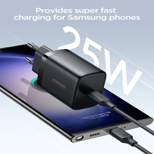 Joyroom TCF11 25W Charger-White (EU)+C to C Cable 1m-Black - Image 2