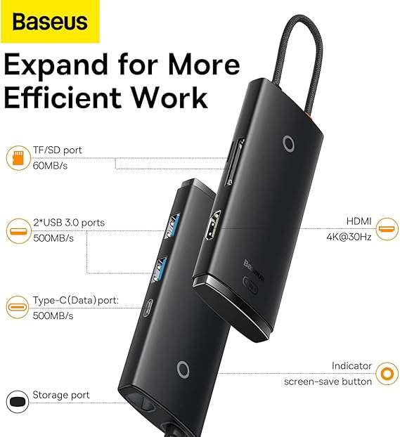 Baseus 6-Port Lite Series Type-C HUB Docking Station - Image 5