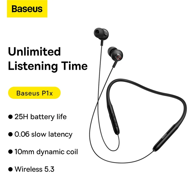 Baseus Bowie P1x In-ear Neckband Wireless Earphones Black - Image 2