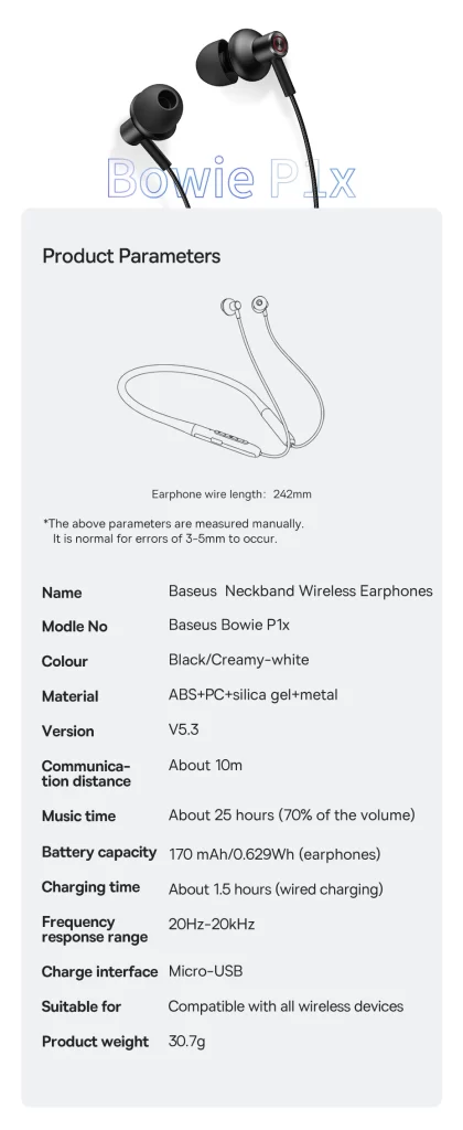 Baseus Bowie P1x In-ear Neckband Wireless Earphones Black - Image 4