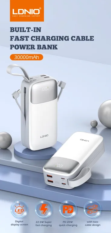 LDNIO 30000mAh 22.5W Fast Charging Power Bank PQ30 - Image 4