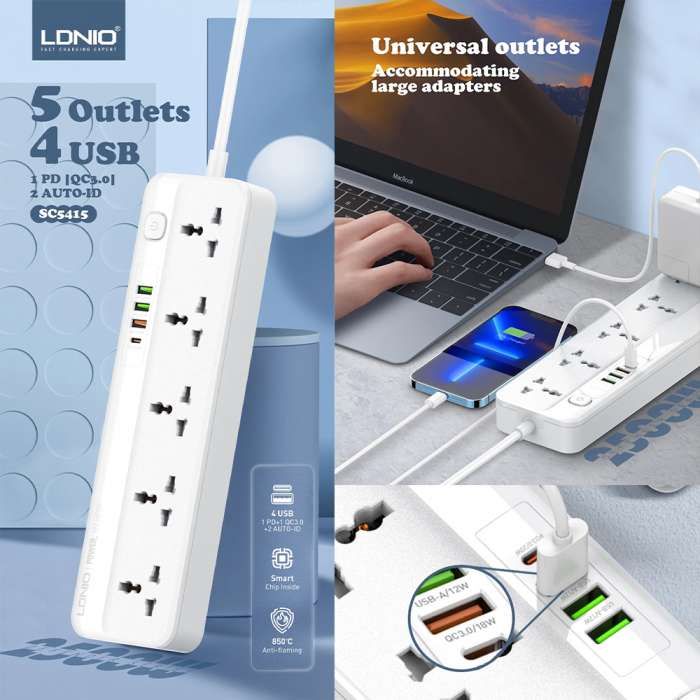 Ldnio Power Strip - 5-Way Outlet with USB Ports - Image 3