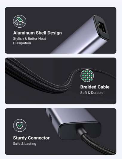 Ugreen Usb C to 3 Port Usb 3.0 Hub with Gigabit Ethernet - Image 3