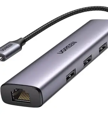 UGREEN 60600 USB C TO 3 PORT USB 3.0 HUB WITH GIGABIT ETHERNET