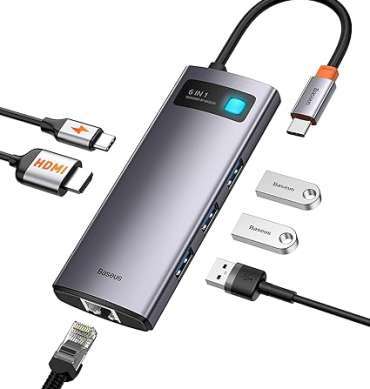 Baseus 6-in-1 USB C Hub with 4K HDMI, 100W PD & Ethernet