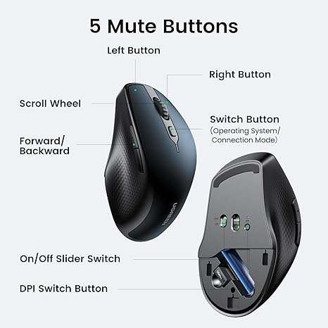 Ugreen Rechargeable+ Bluetooth+ Wireless Mouse - Image 4
