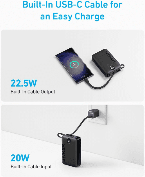 Anker 22.5W 20000 mAh Power bank Built In USB C Cable - Image 2